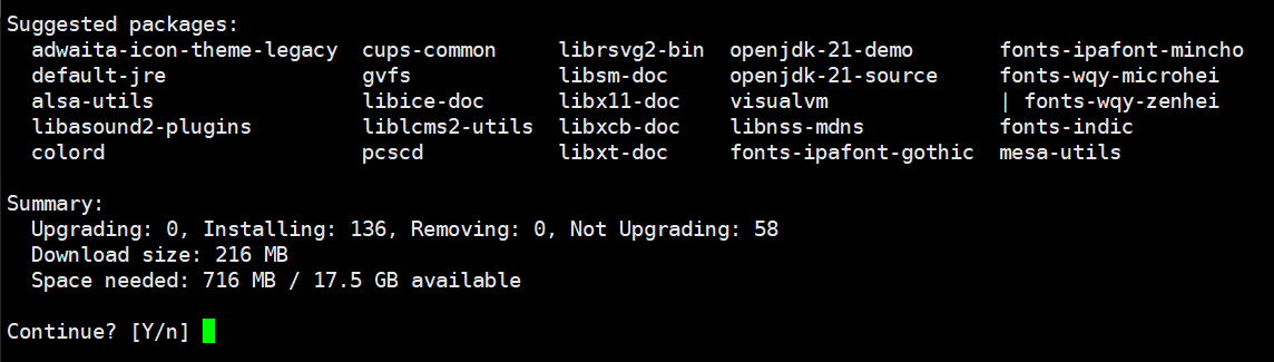 在终端中输入 y 后回车