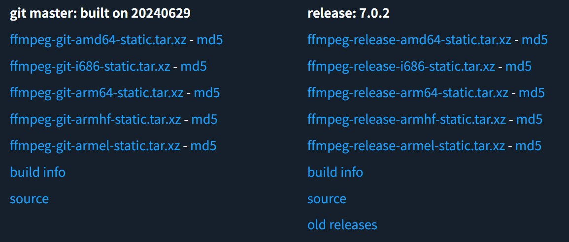 下载静态版FFmpeg