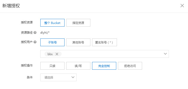 选择RAM访问控制进行授权